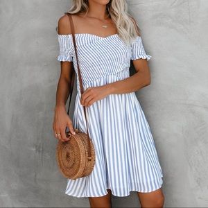 NWT Blue/White Striped Smocked Dress, Medium